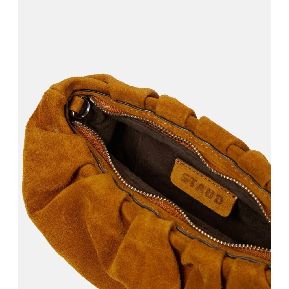 STAUD Bean Convertible Bag Tobacco Brown Suede Ruched Shoulder Handbag NWT - Picture 10 of 10